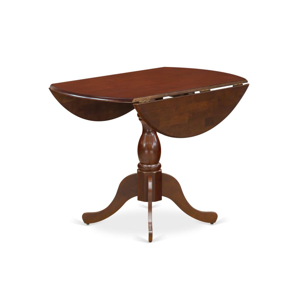 East West Furniture DMT-MAH-TP Round Table Mahogany Color Drops Leave Table Top Surface and Asian Wood Mid Century Table Pedestal Legs -Mahogany Finish. Picture 3