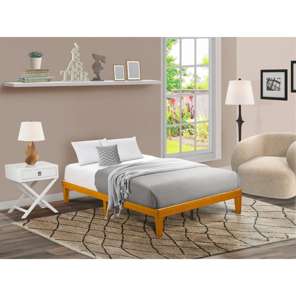 DNP-23-F Full Size Platform Bed Frame with 4 Solid Wood Legs and 2 Extra Center Legs - Oak Finish. Picture 6