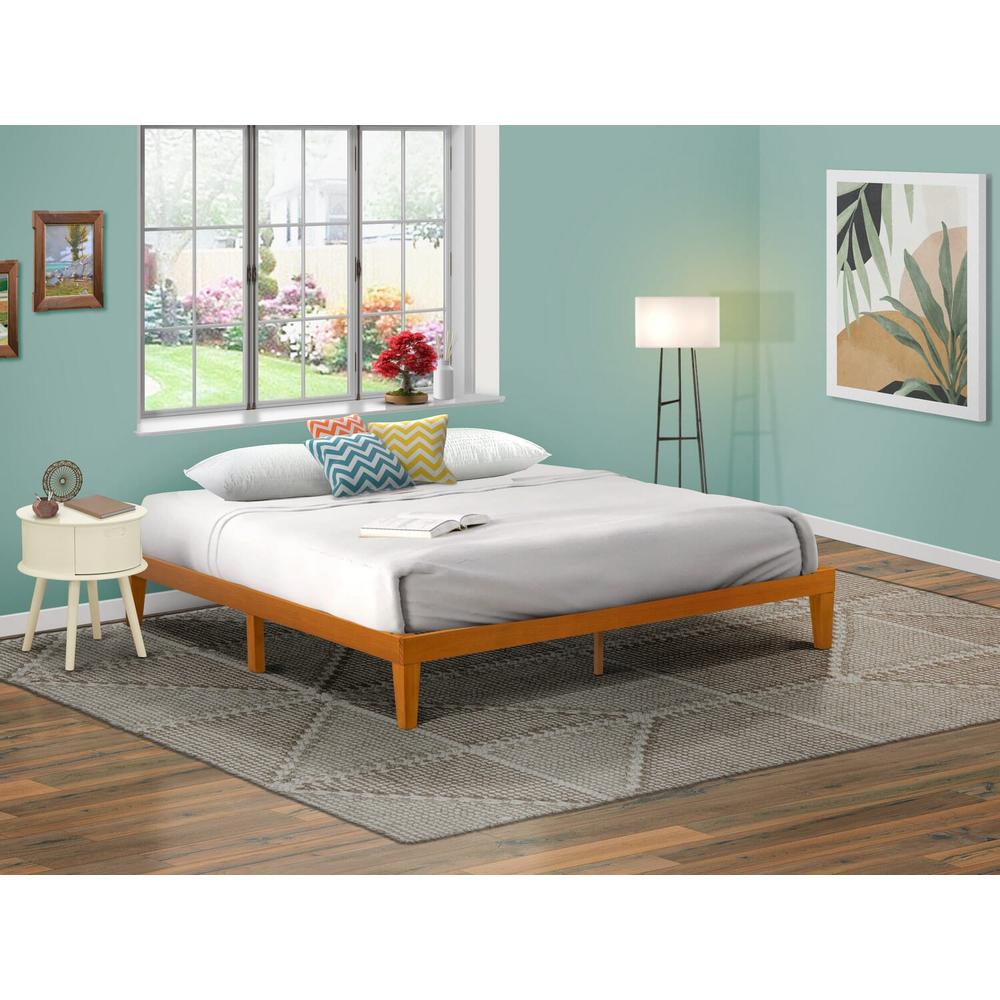 East West Furniture King Size Platform Bed Frame with 4 Solid Wood Legs and 2 Extra Center Legs - Oak Finish. Picture 1