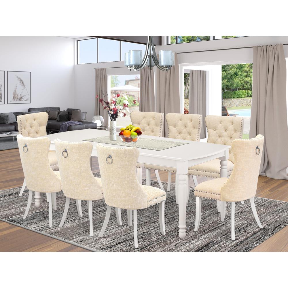 9 Piece Kitchen Table Set Contains a Rectangle Dining Table with Butterfly Leaf. Picture 1