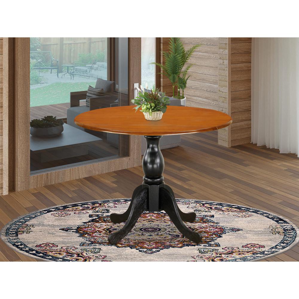 East West Furniture Kitchen Table with Drop Leaves - Cherry Table Top and Black Pedestal Leg Finish. Picture 1