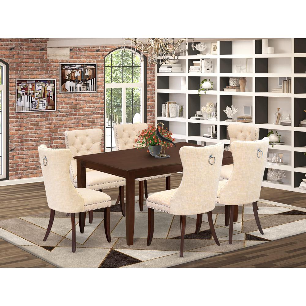 7 Piece Dining Room Table Set Contains a Rectangle Solid Wood Table. Picture 1