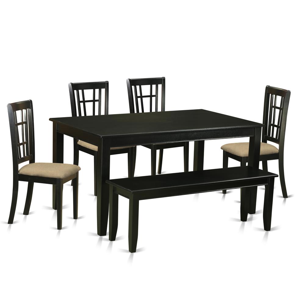 DUNI6-BLK-C 6 PC Kitchen nook Dining set - Kitchen Table and 4 Dining Chairs with Bench. Picture 1