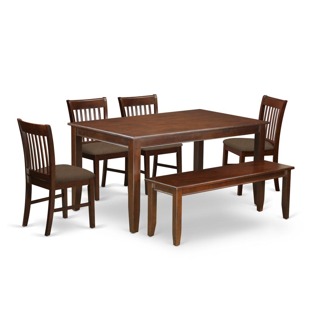 DUNO6D-MAH-C 6 PC Kitchen Table with bench set-Table and 4 Kitchen Chairs and Bench. Picture 1