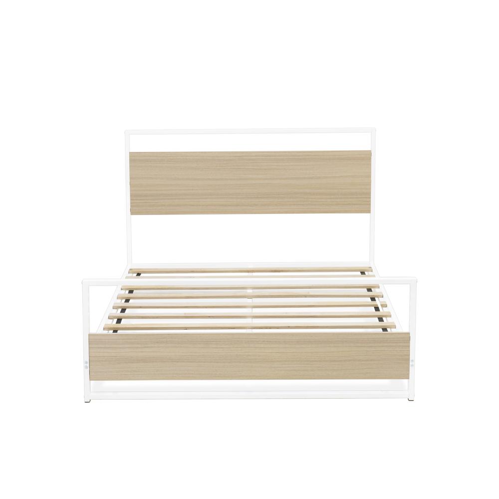 Erie Platform Bed Frame with 4 Metal Legs - High-class Bed in Powder Coating White Color and White Wood laminate. Picture 3