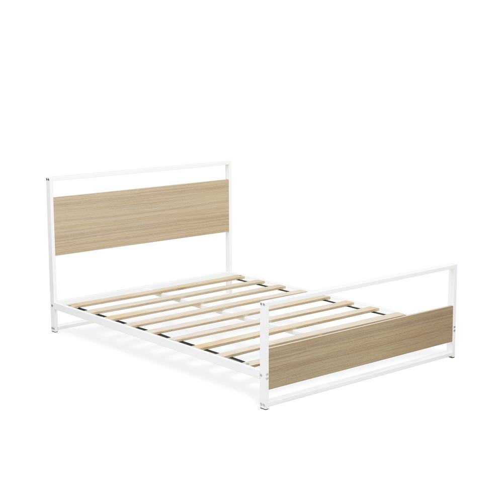Erie Platform Bed Frame with 4 Metal Legs - High-class Bed in Powder Coating White Color and White Wood laminate. Picture 4
