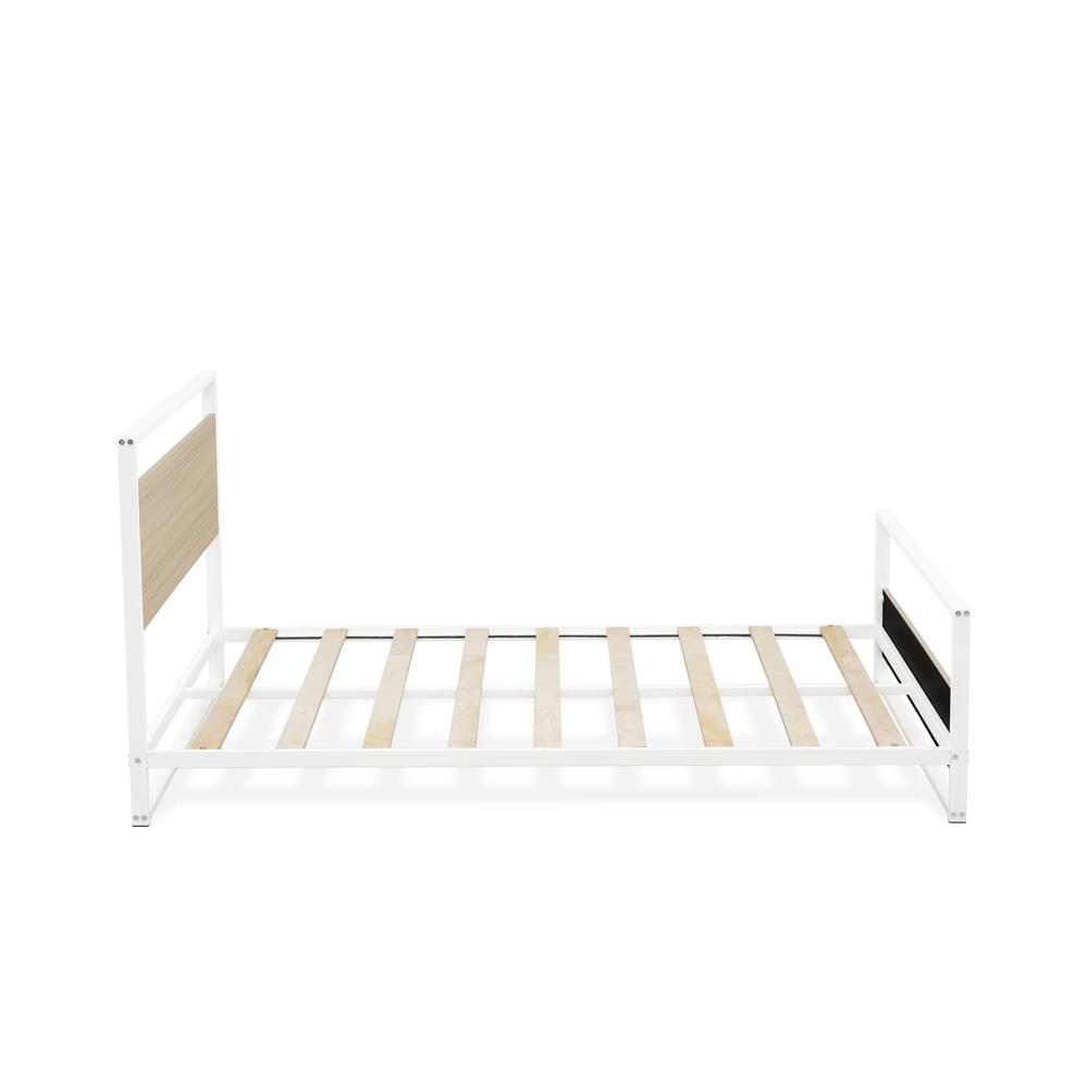 Erie Platform Bed Frame with 4 Metal Legs - High-class Bed in Powder Coating White Color and White Wood laminate. Picture 5