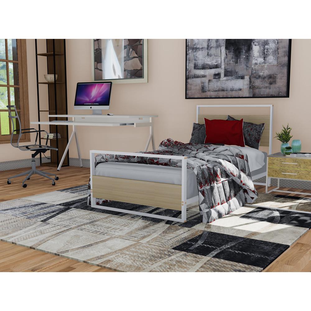 Erie metal bed frame with 4 Metal Legs - Lavish Bed in Powder Coating White Color and White Wood laminate. Picture 1
