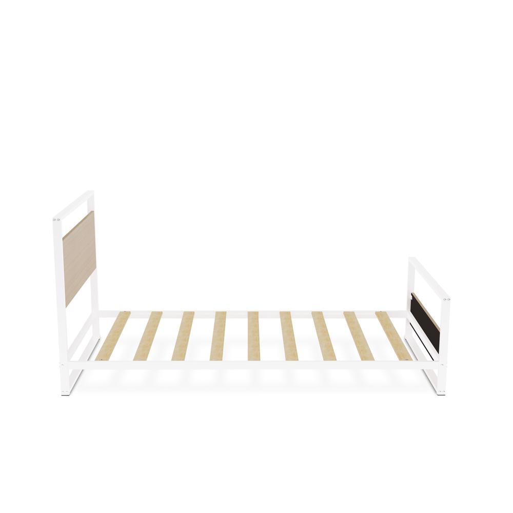 Erie metal bed frame with 4 Metal Legs - Lavish Bed in Powder Coating White Color and White Wood laminate. Picture 5