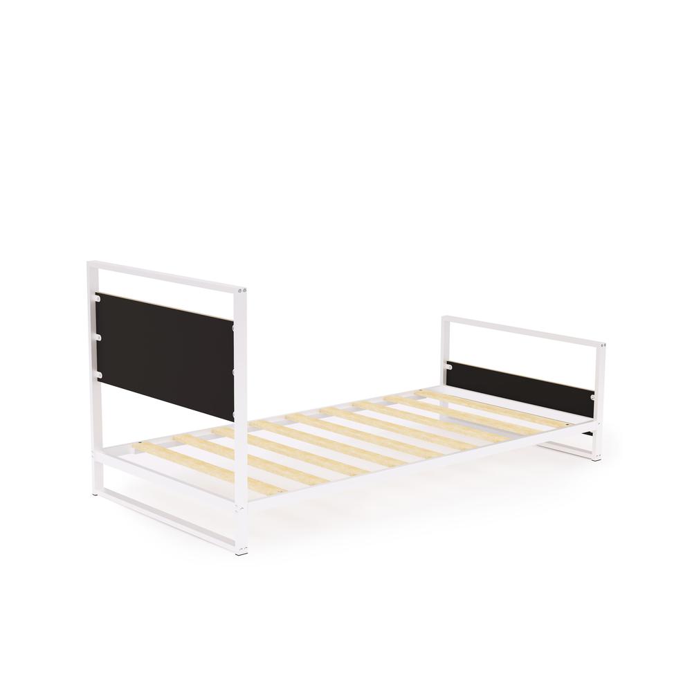 Erie metal bed frame with 4 Metal Legs - Lavish Bed in Powder Coating White Color and White Wood laminate. Picture 6