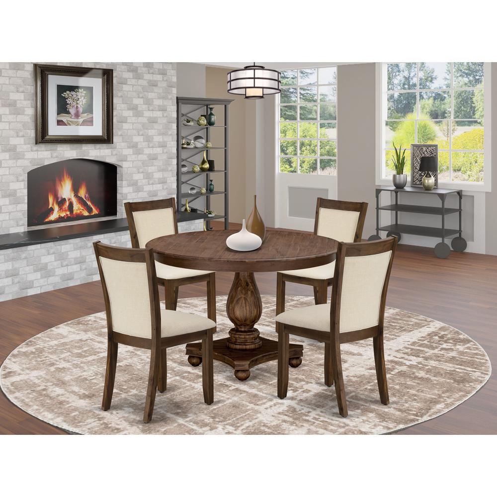 East West Furniture 5-Pcs Dining Room Table Set - A Wood Dining Table and 4 Light Beige Linen Fabric Dining Room Chairs with Stylish High Back (Sand Blasting Antique Walnut Finish). Picture 1