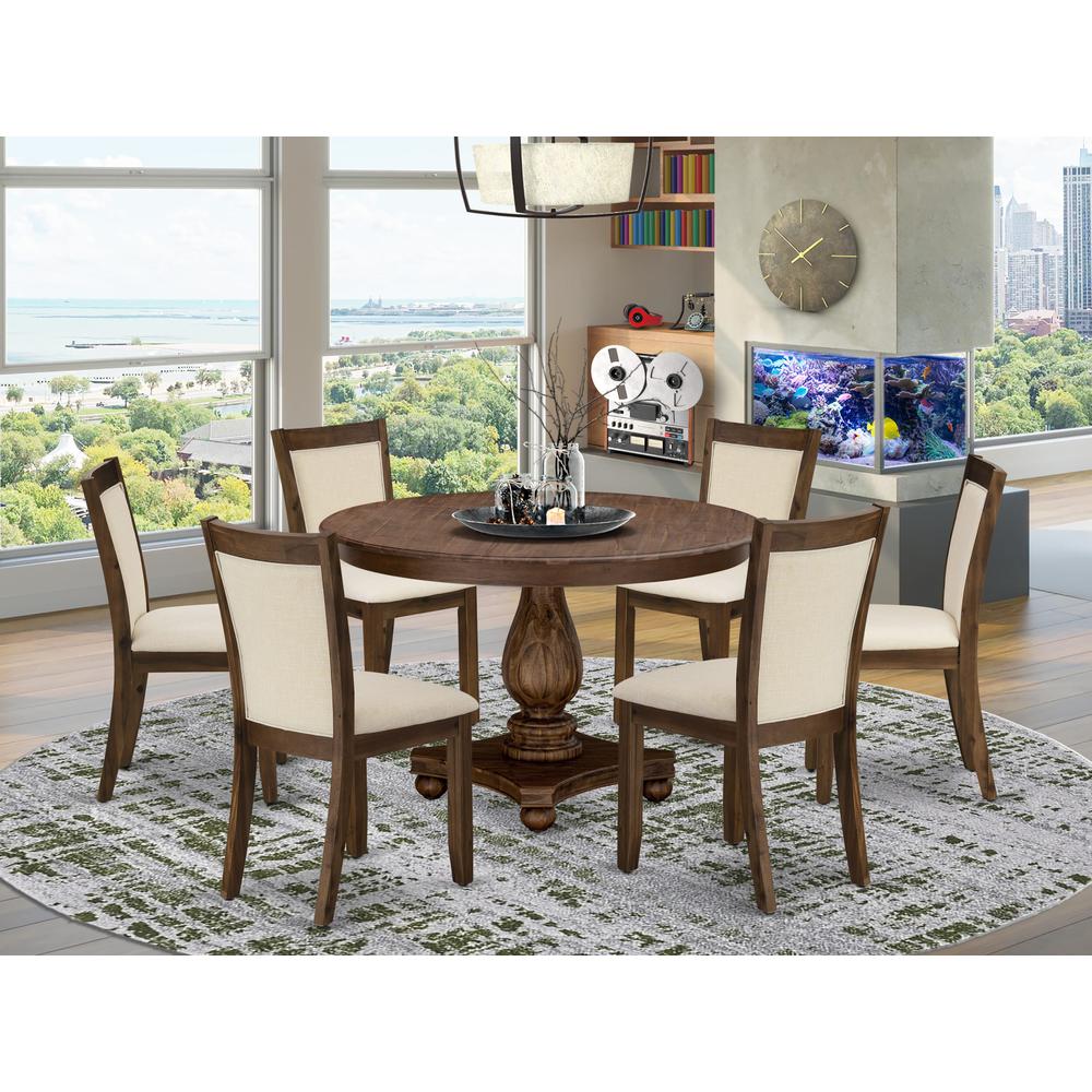 East West Furniture 7-Piece Dinning Table Set - A Gorgeous Wood Table and 6 Wonderful Light Beige Linen Fabric Dining Chairs with Stylish High Back (Sand Blasting Antique Walnut Finish). Picture 1