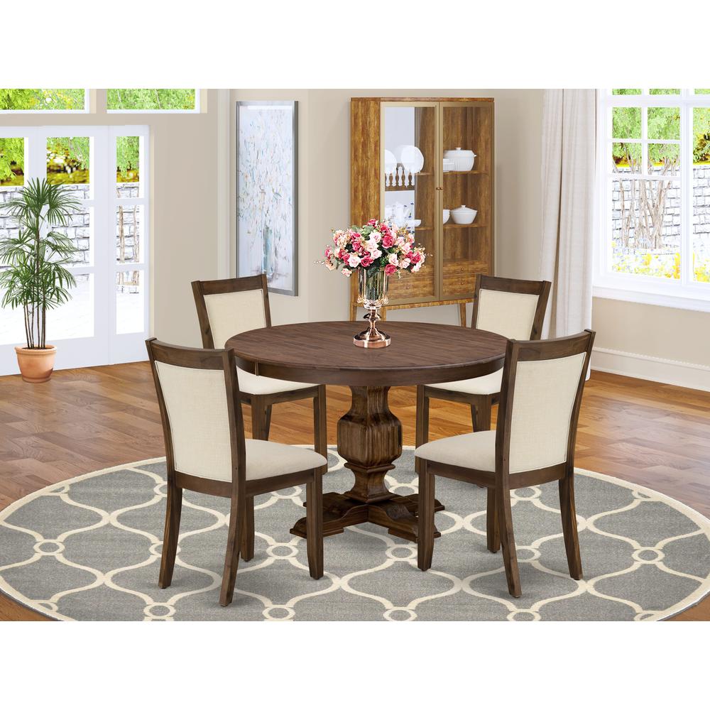 East West Furniture 5-Piece Dining Table Set - A Gorgeous Dinning Table and 4 Gorgeous Light Beige Linen Fabric Kitchen Chairs with Stylish High Back (Sand Blasting Antique Walnut Finish). Picture 1