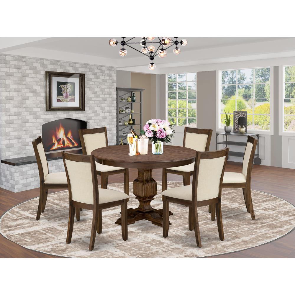East West Furniture 7-Piece Kitchen Table Set - A Lovely Dining Table and 6 Gorgeous Light Beige Linen Fabric Dining Chairs with Stylish High Back (Sand Blasting Antique Walnut Finish). Picture 1