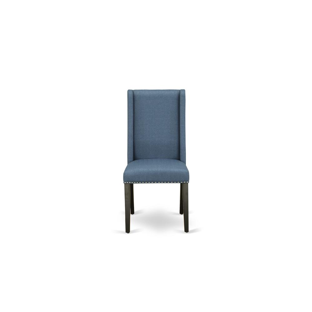 7-pc dining set with Chair’s Legs and Mineral Blue Linen Fabric. Picture 12