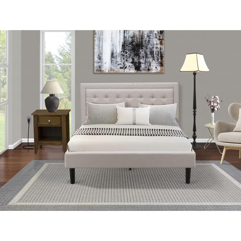 FN08Q-1GA08 2-Piece Fannin Bed Set with 1 Queen Size Bed and a Mid Century Nightstand - Mist Beige Linen Fabric. Picture 1