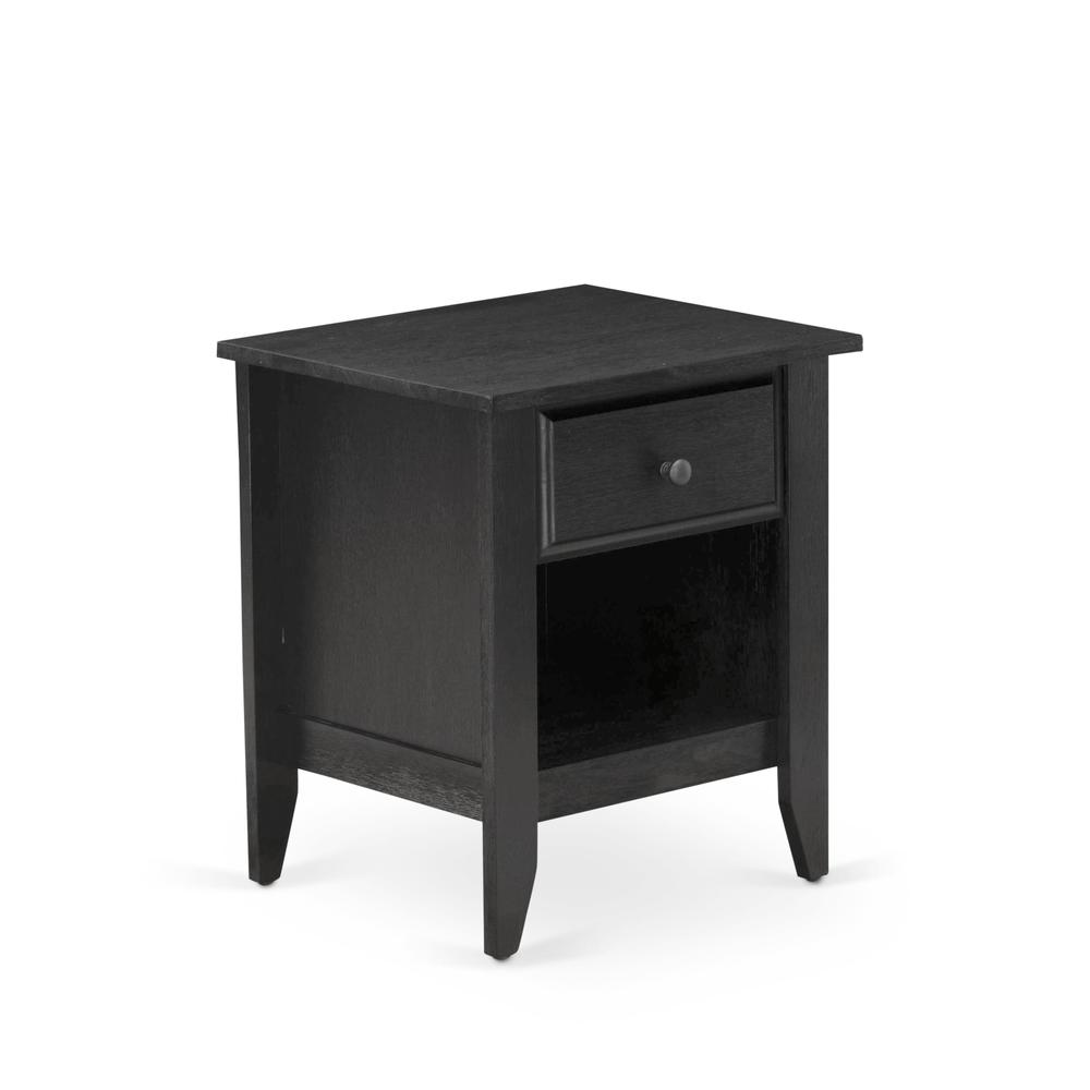 East West Furniture GA-06-ET Modern Nightstand Bedroom with 1 Wooden Drawer, Stable and Sturdy Constructed - Wire Brushed Black Finish. Picture 3
