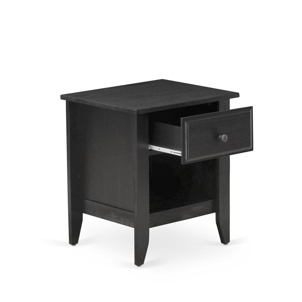 East West Furniture GA-06-ET Modern Nightstand Bedroom with 1 Wooden Drawer, Stable and Sturdy Constructed - Wire Brushed Black Finish. Picture 4