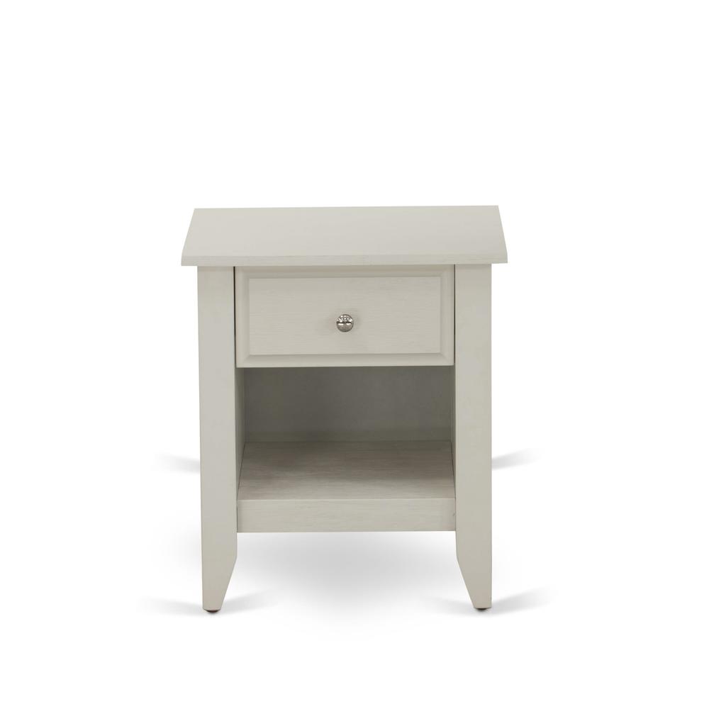 East West Furniture GA-0C-ET Small Night Stand with 1 Mid Century Modern Drawer, Stable and Sturdy Constructed - Wire brushed Butter Cream Finish. Picture 1