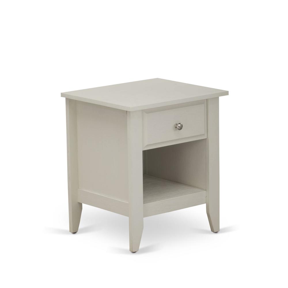 East West Furniture GA-0C-ET Small Night Stand with 1 Mid Century Modern Drawer, Stable and Sturdy Constructed - Wire brushed Butter Cream Finish. Picture 3