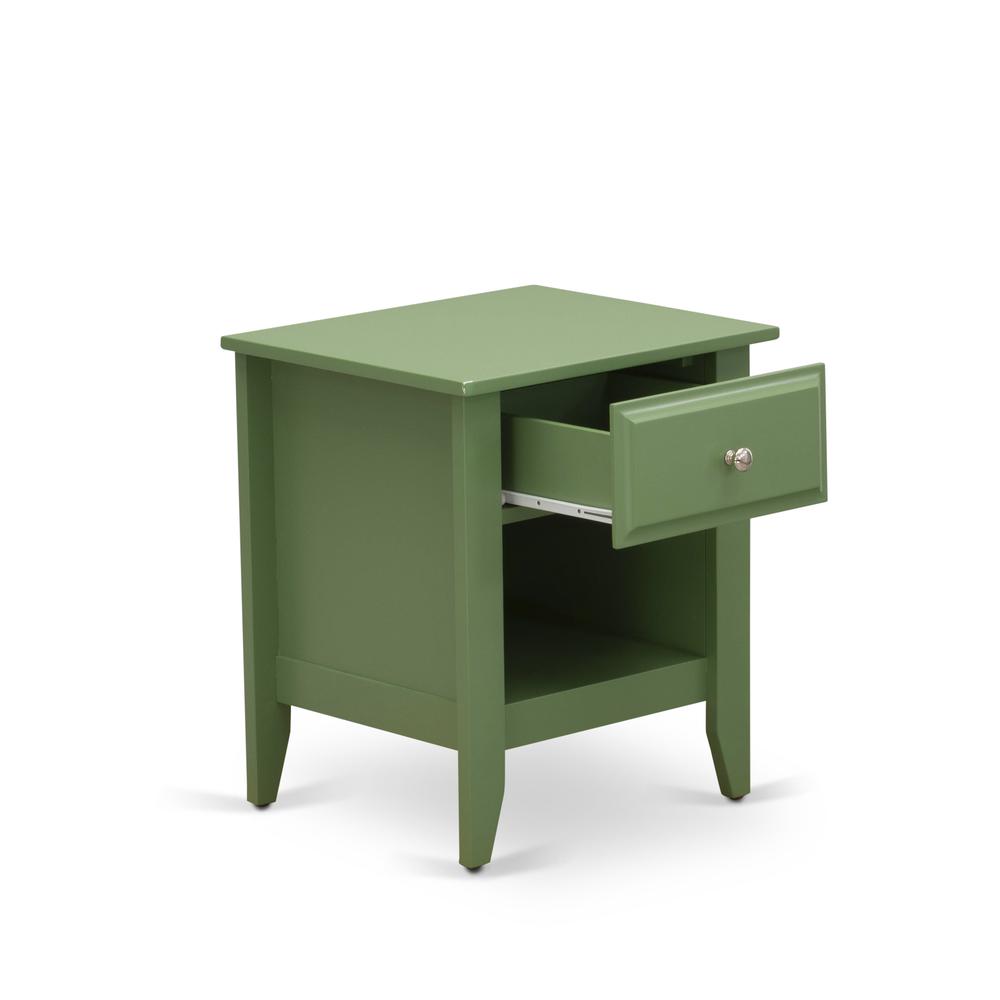 East West Furniture GA-12-ET Mid Century Night stand for Bedroom with 1 Wooden Drawer, Stable and Sturdy Constructed - Clover Green Finish. Picture 4