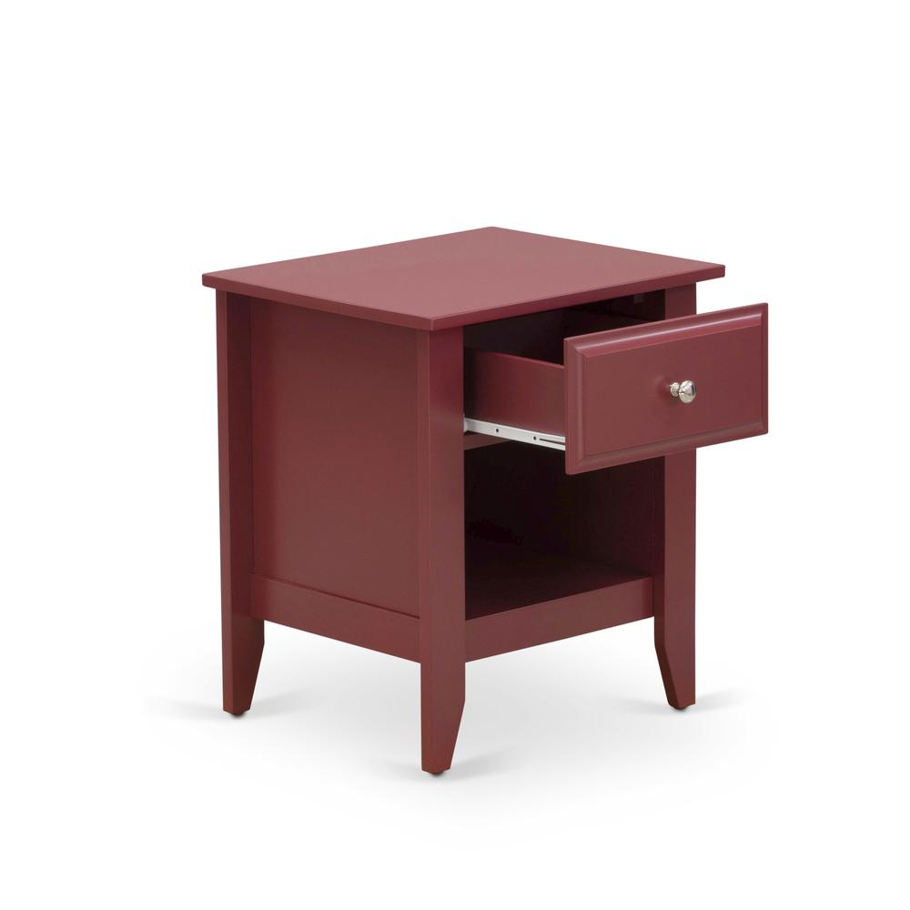 East West Furniture GA-13-ET Wooden Night Stand for bedroom with 1 Wooden Drawer, Stable and Sturdy Constructed - Burgundy Finish. Picture 4