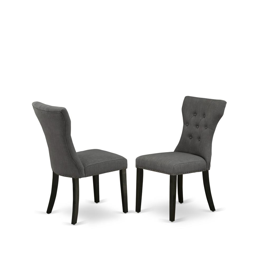 East West Furniture DMGA3-ABK-50 3 Piece Dining Set Contains 1 Drop Leaves Table and 2 Dark Gotham Grey Linen Fabric Dining Chairs Button Tufted Back with Nail Heads - Wire Brushed Black Finish. Picture 3