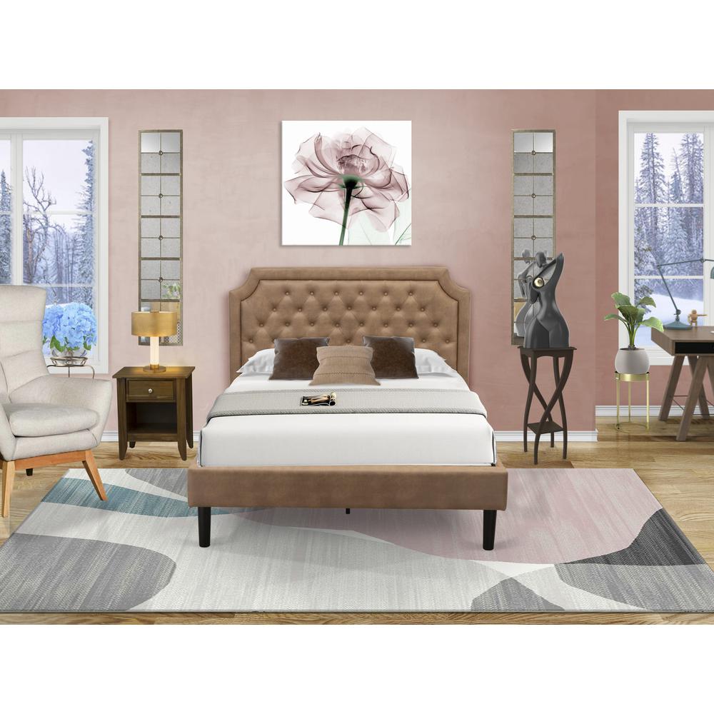GB28F-1GA08 2-Piece Granbury Wooden Set for Bedroom with Bed and an Antique Walnut Nightstand - Brown Faux Leather and Black Legs. Picture 1