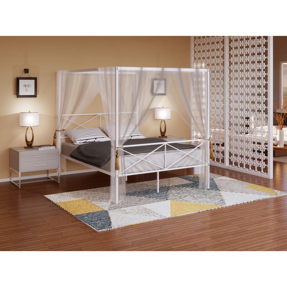 GEQCWHI Glendale Queen Size Bed Frame with Modern Designed Headboard and Footboard - Canopy Metal Frame in Powder Coating White. Picture 1