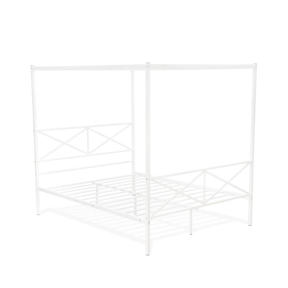 GEQCWHI Glendale Queen Size Bed Frame with Modern Designed Headboard and Footboard - Canopy Metal Frame in Powder Coating White. Picture 4