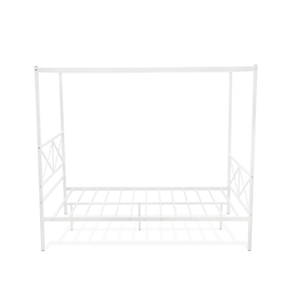 GEQCWHI Glendale Queen Size Bed Frame with Modern Designed Headboard and Footboard - Canopy Metal Frame in Powder Coating White. Picture 5