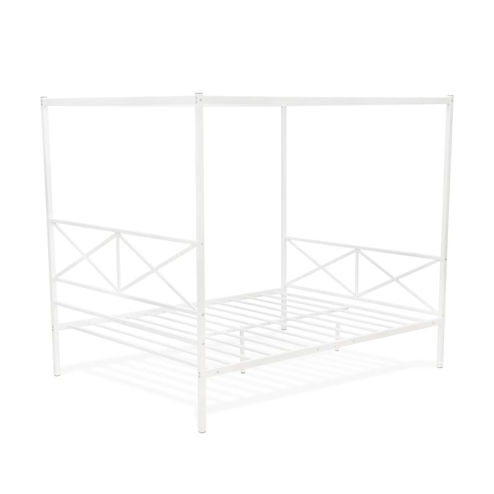 GEQCWHI Glendale Queen Size Bed Frame with Modern Designed Headboard and Footboard - Canopy Metal Frame in Powder Coating White. Picture 6