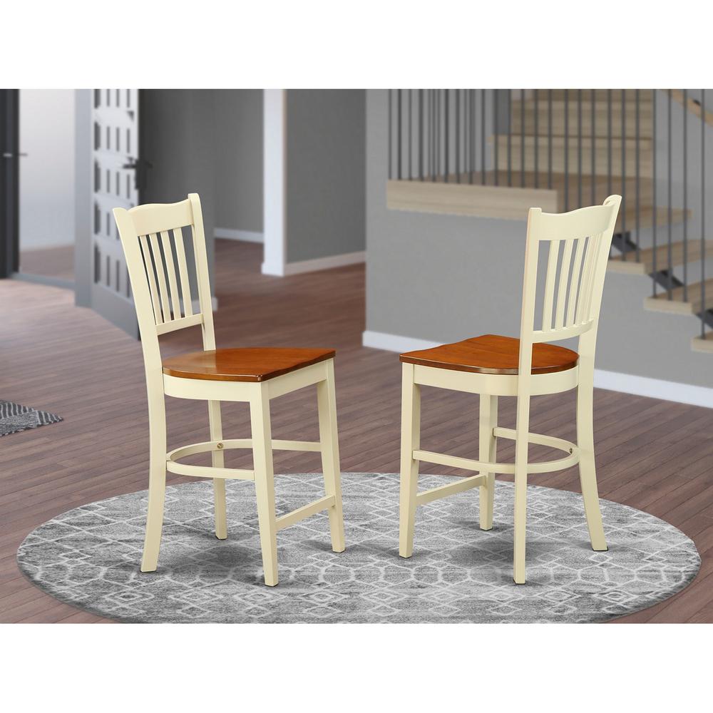 Groton Counter Stools With Wood Seat In Buttermilk and Cherry Finish, Set of 2. Picture 1