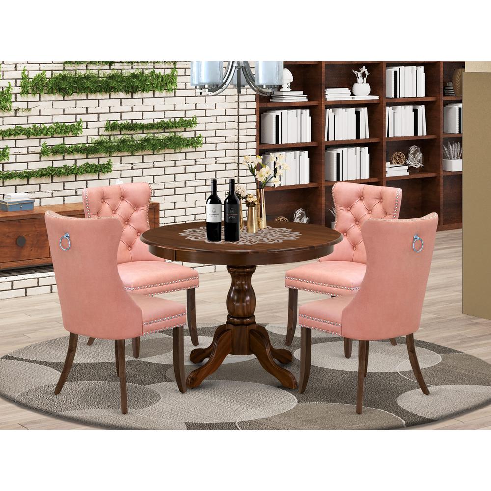 5 Piece Dining Room Furniture Set Consists of a Round Solid Wood Table. Picture 1