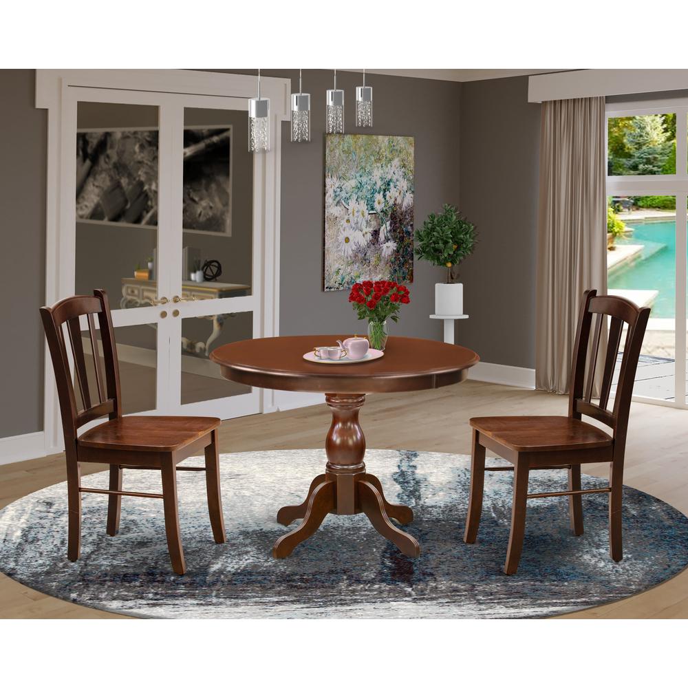HBDL3-MAH-W - 3-Pc Dining Room Table Set- 2 Kitchen Dining Chairs and Dining Room Table - Wooden Seat and Slatted Chair Back - Mahogany Finish. Picture 1