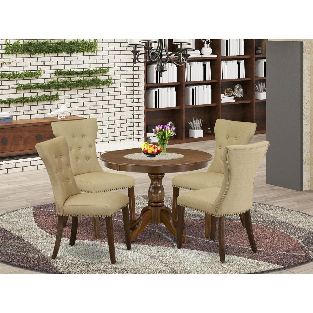 HBGA5-AWA-03 5 Pc Modern Table Set - Breakfast Table with 4 Brown Modern Dining Chairs - Acacia Walnut Finish. Picture 1