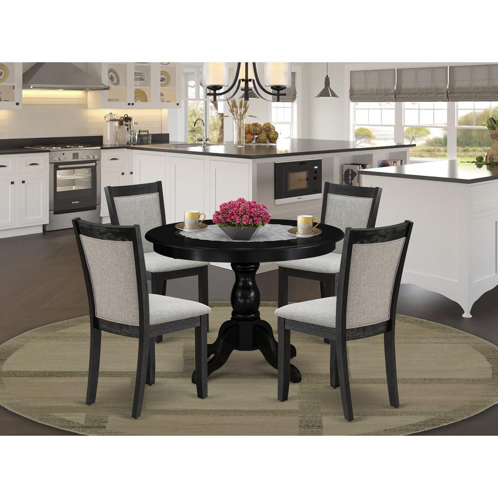 East West Furniture 5-Pc Dinette Set Includes a Modern Dining Room Table and 4 Shitake Linen Fabric Parson Chairs - Wire Brushed Black Finish. Picture 1