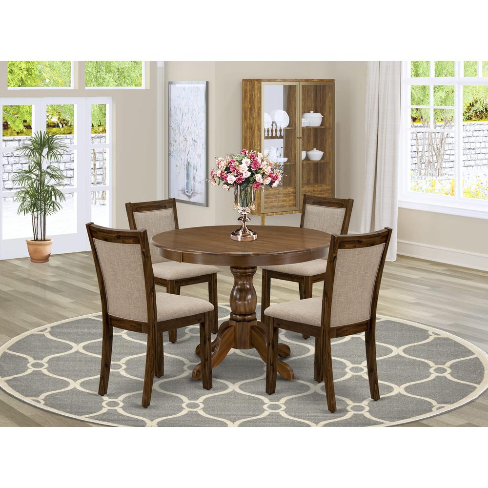 HBMZ5-AWN-04 5-Piece Dining Table Set Contains a Dining Table and 4 Light Tan Padded Chairs - Sand Blasting Antique Walnut Finish. Picture 1