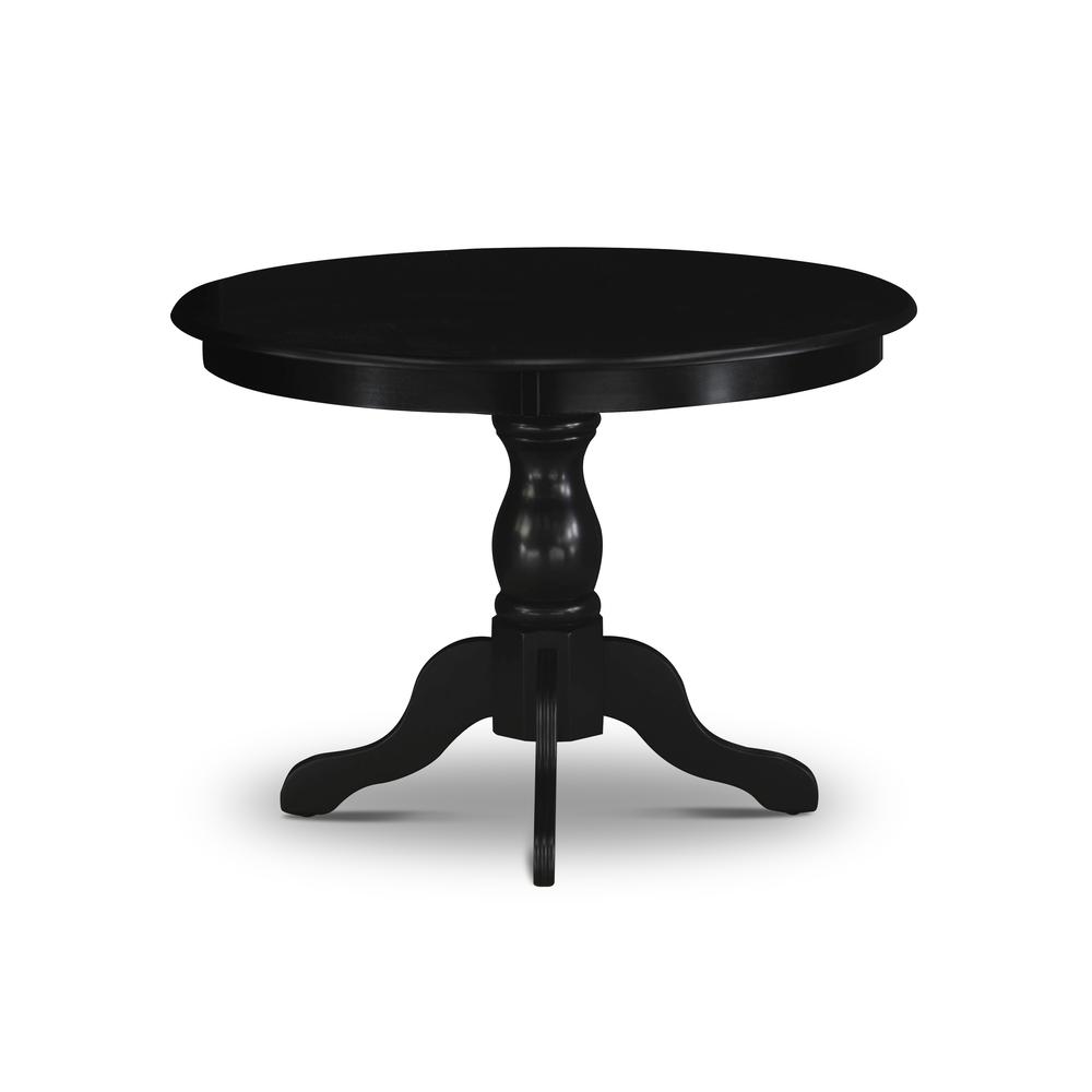 HBT-ABK-TP East West Furniture Modern Kitchen Table with Wire brushed Black Color Table Top Surface and Asian Wood Dining Table Pedestal Legs - Wire brushed Black Finish. Picture 2