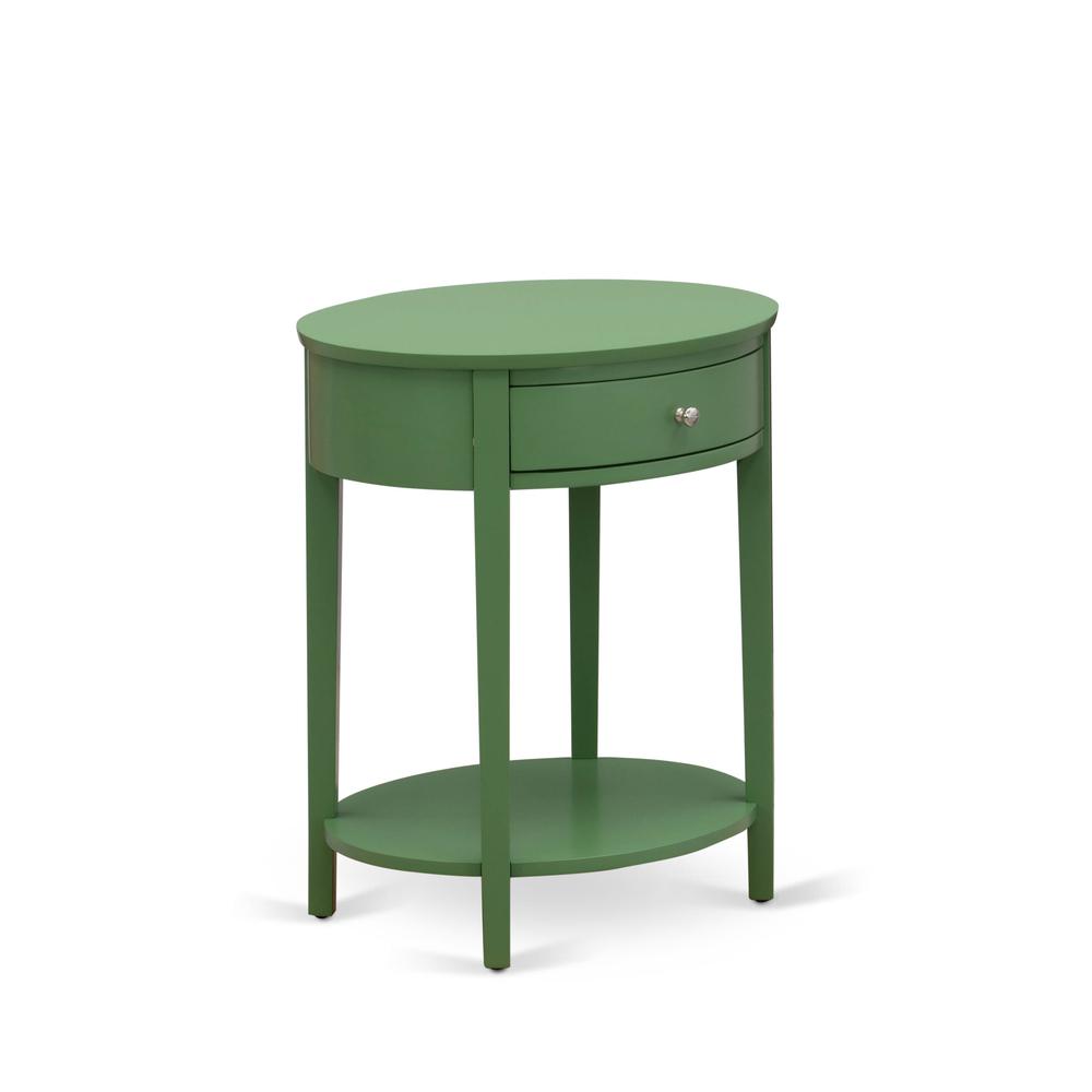 HI-12-ET Mid Century Modern Nightstand with 1 Wood Drawer, Stable and Sturdy Constructed - Clover Green Finish. Picture 3