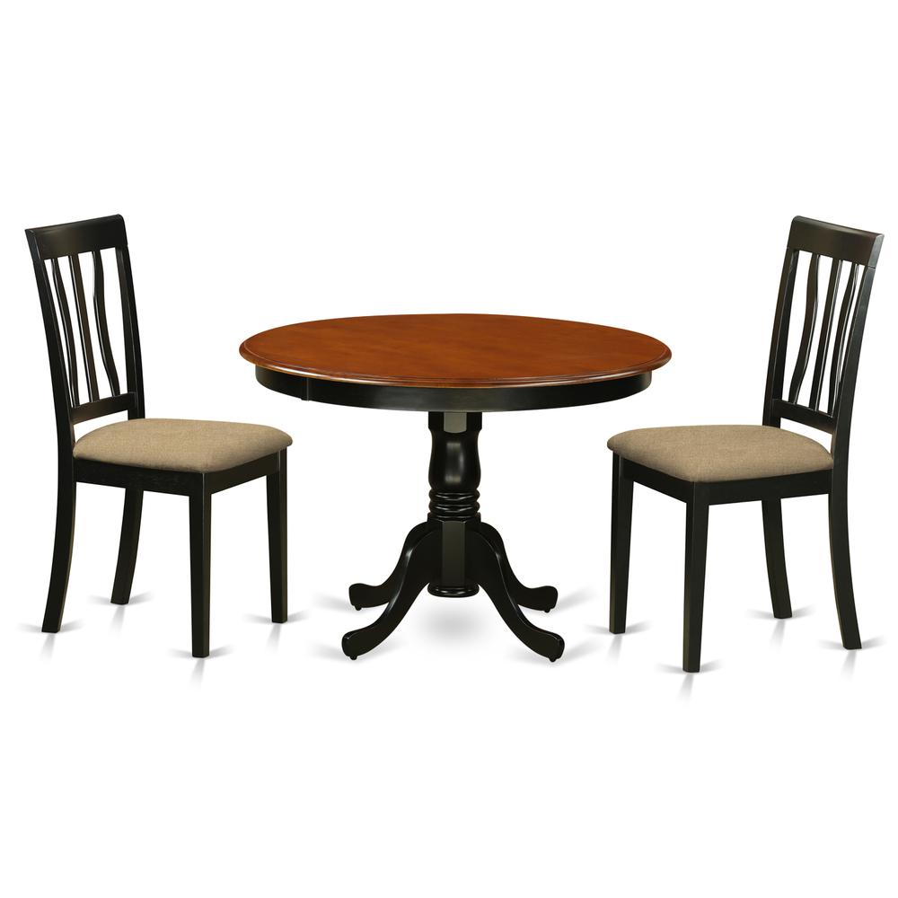 HLAN3-BCH-C 3 Pc Seat with a Kitchen Table and 2 Linen Dinette Chairs in Black. Picture 1