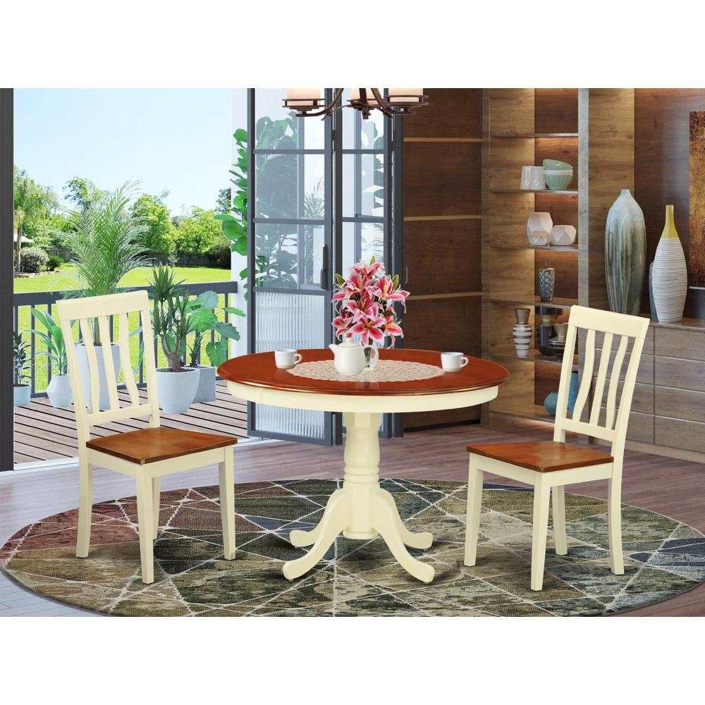 3  Pc  set  with  a  Round  Dinette  Table  and  2  Wood  Kitchen  Chairs  in  Buttermilk  and  Cherry  .. Picture 1