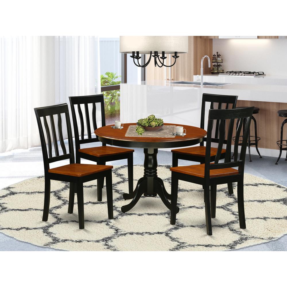 5  Pc  set  with  a  Round  Dinette  Table  and  4  Wood  Dinette  Chairs  in  Black  and  Cherry. Picture 1