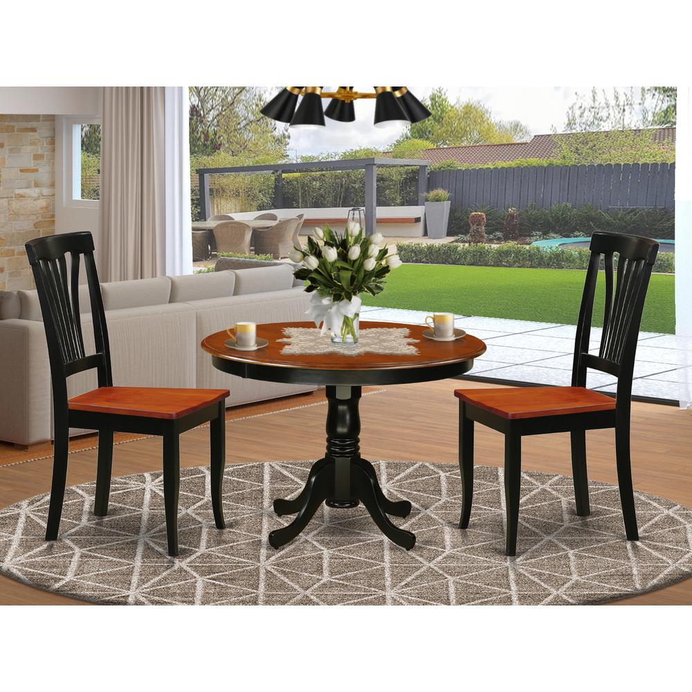 3  Pc  set  with  a  Round  Table  and  2  Wood  Dinette  Chairs  in  Black  and  Cherry. Picture 1