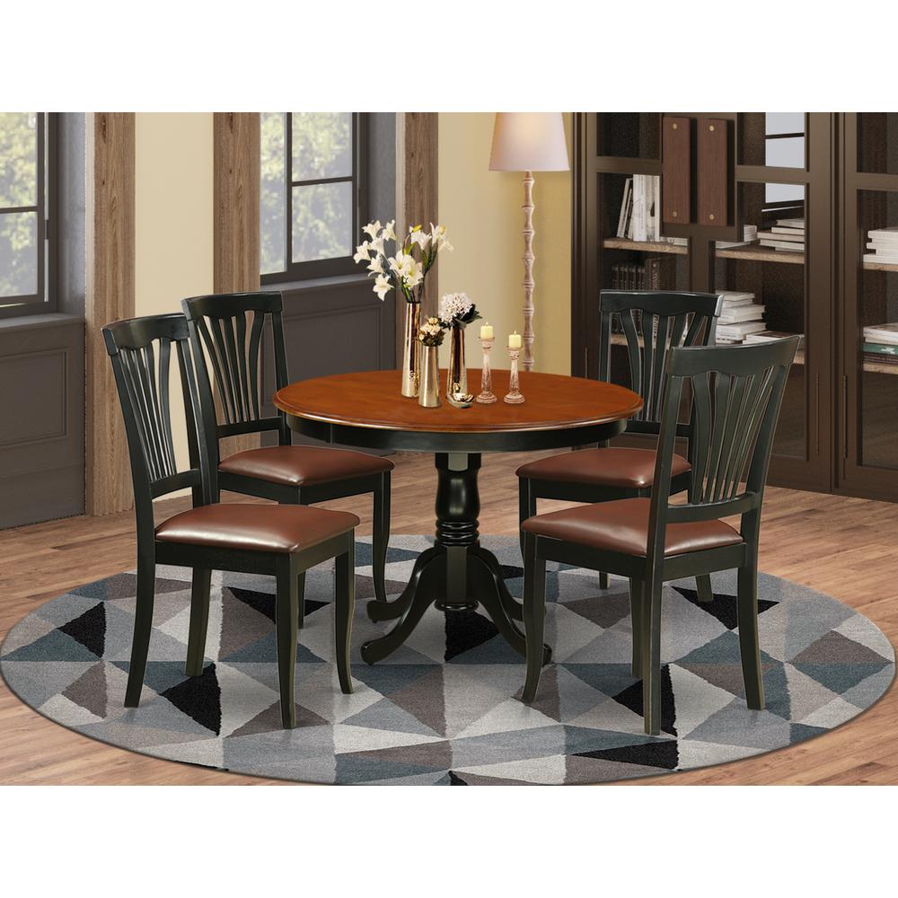 5  Pc  set  with  a  Round  Dinette  Table  and  4  Leather  Kitchen  Chairs  in  Black. Picture 1
