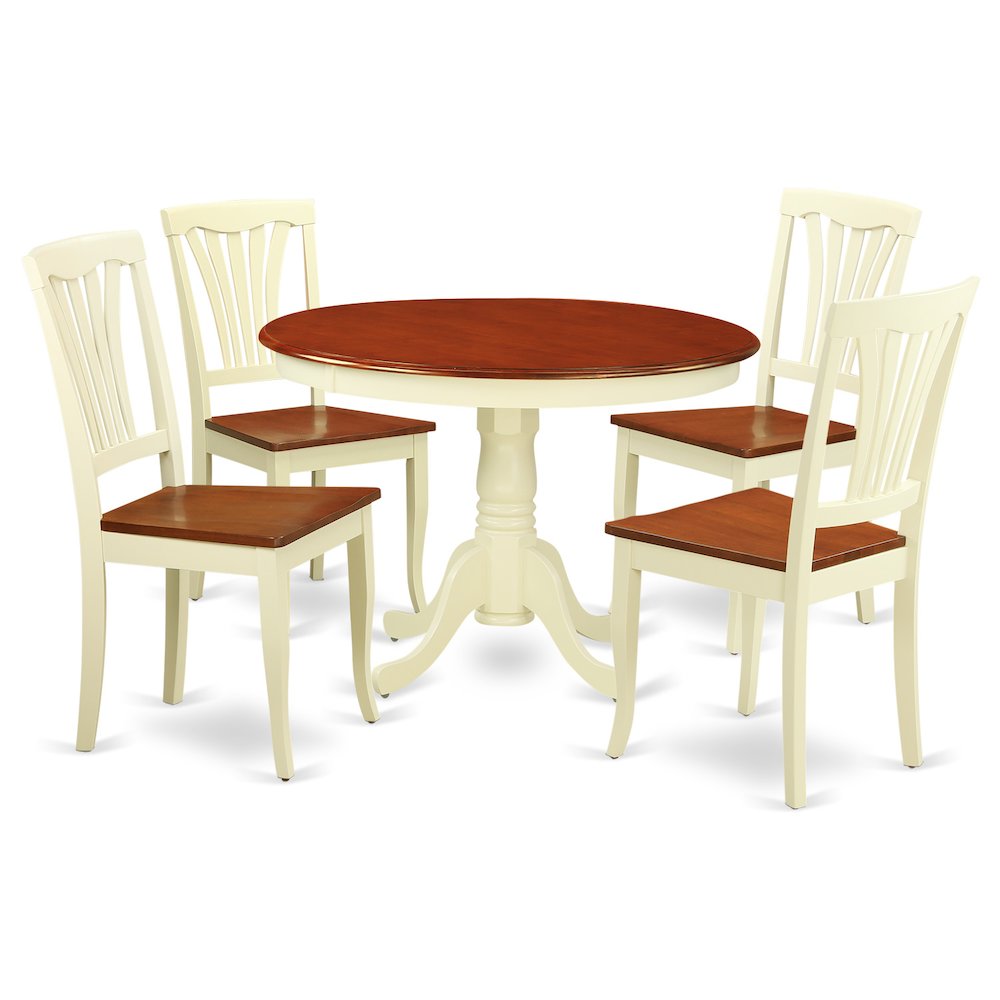 5  Pc  set  with  a  Round  Dinette  Table  and  4  Leather  Kitchen  Chairs  in  Buttermilk  and  Cherry  .. Picture 1
