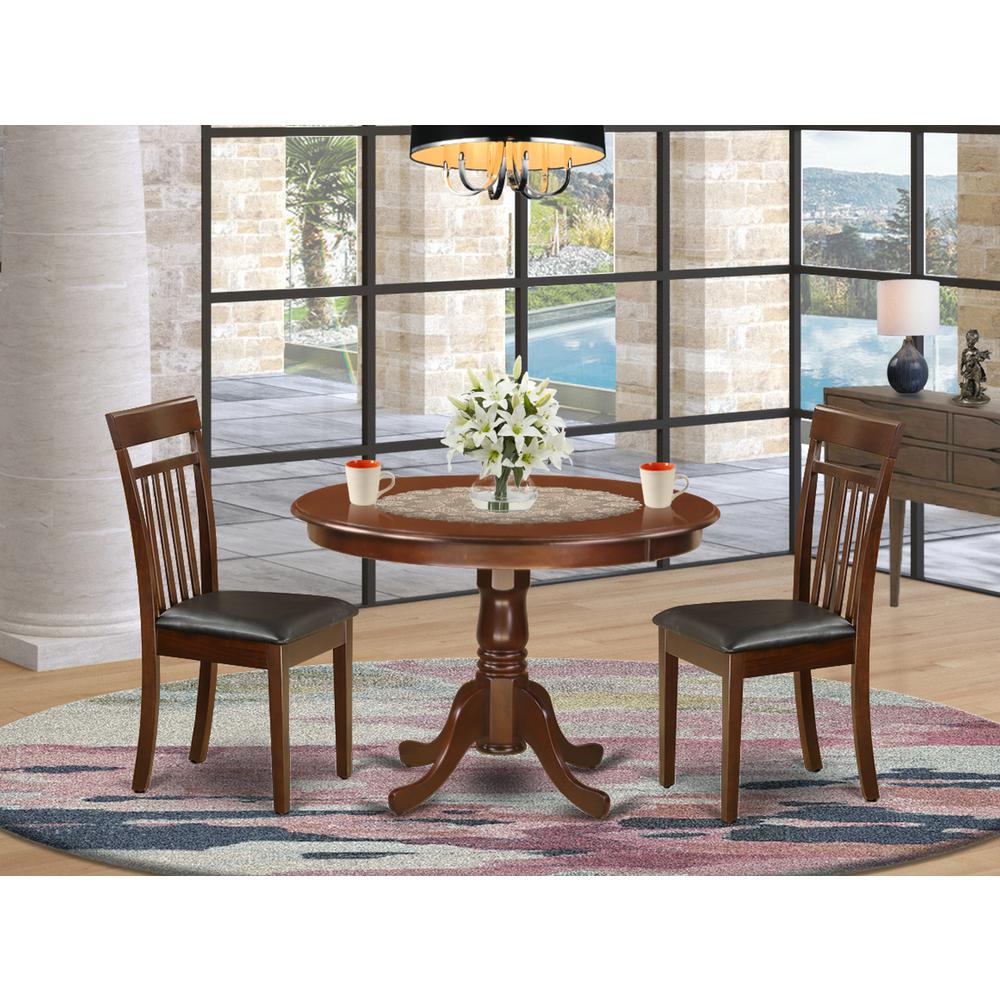 3  Pc  set  with  a  Round  Kitchen  Table  and  2  Leather  Kitchen  Chairs  in  Mahogany. Picture 1