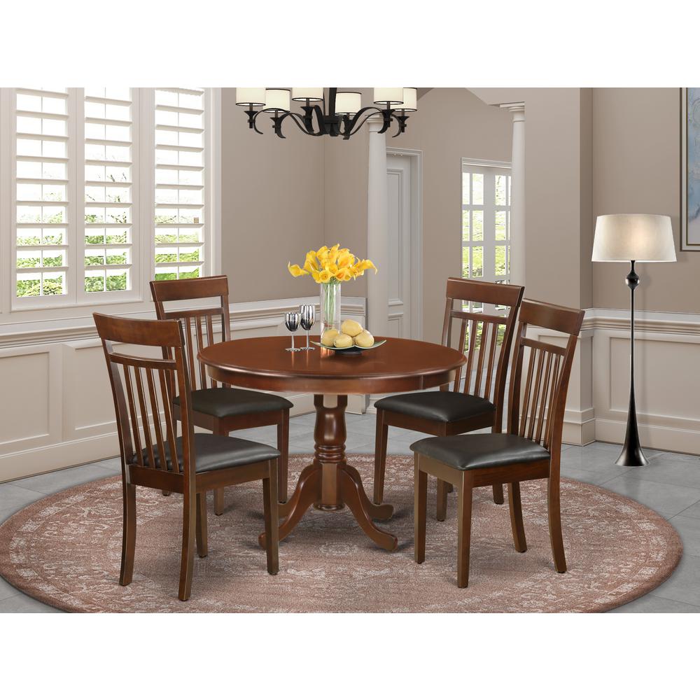 5  Pc  set  with  a  Round  Table  and  4  Leather  Dinette  Chairs  in  Mahogany. Picture 1