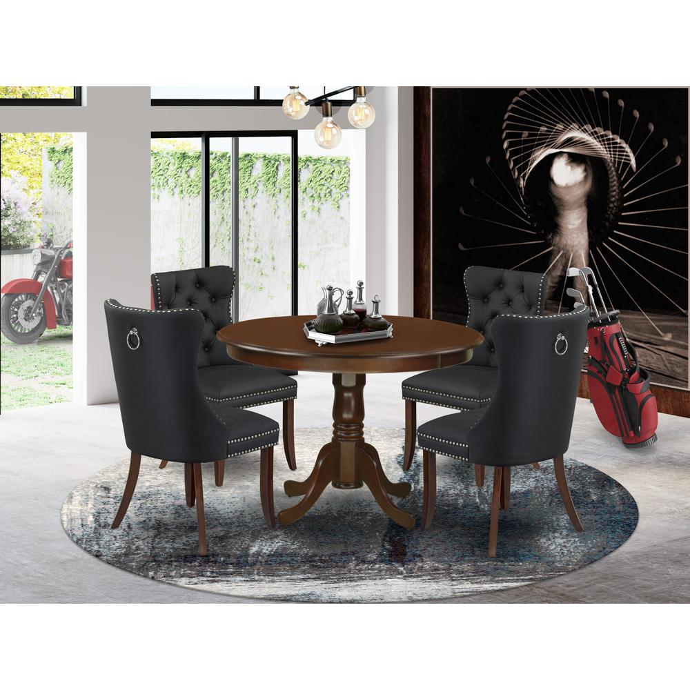 5 Piece Kitchen Table & Chairs Set Contains a Round Dining Table with Pedestal. Picture 1