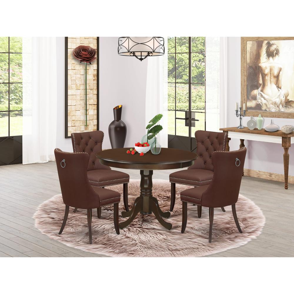 5 Piece Dinette Set Contains a Round Kitchen Table with Pedestal. Picture 1